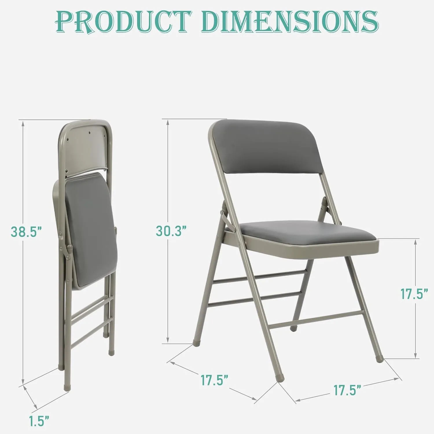 6 Pack Grey Folding Chairs with PU Padded Cushion, Padded Dining Chair Set Portable Indoor Outdoor Stackable Folding Chair with Steel Frame for Home Office Events Wedding Party