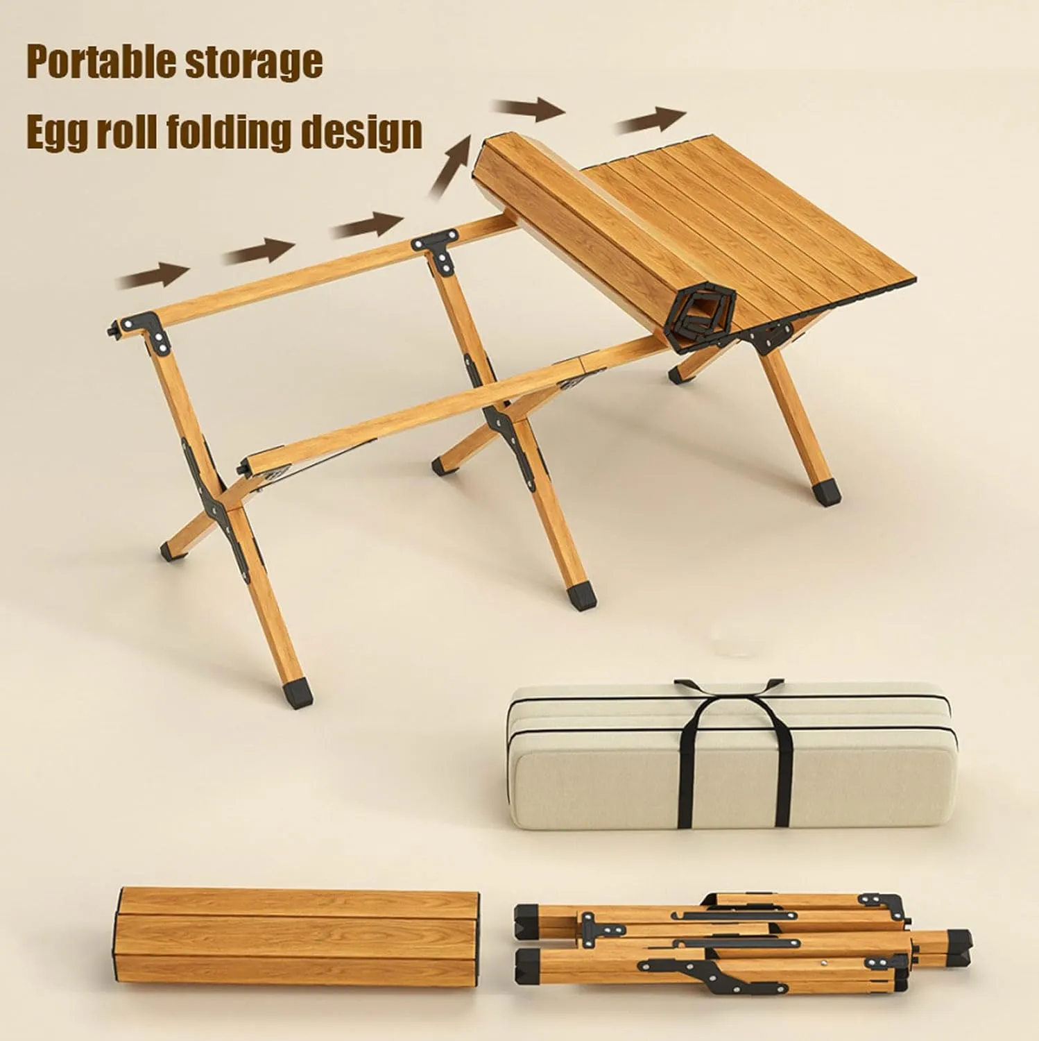 60cm Folding Table with airs, Aluminum Roll-up Camping Table Portable Collapsible airs Lightweight Garden Table for BBQ Camping Outdoors