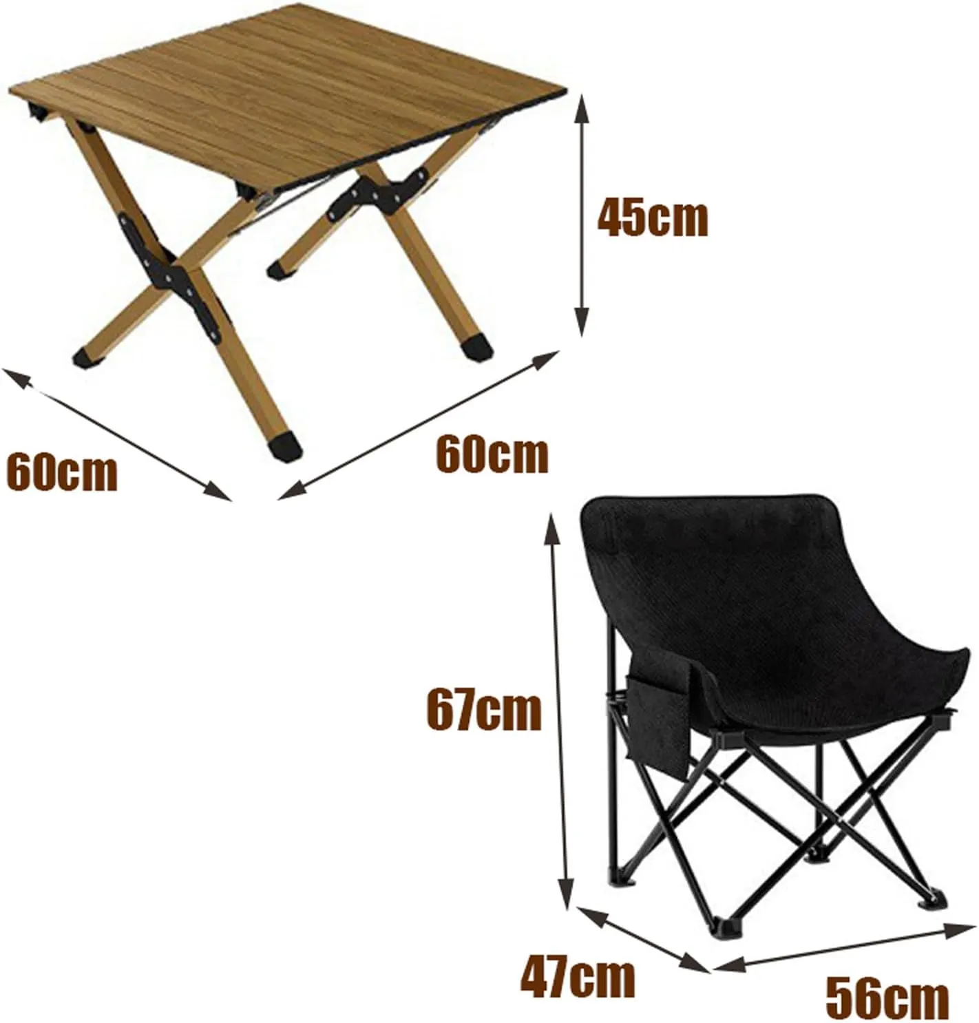 60cm Folding Table with airs, Aluminum Roll-up Camping Table Portable Collapsible airs Lightweight Garden Table for BBQ Camping Outdoors