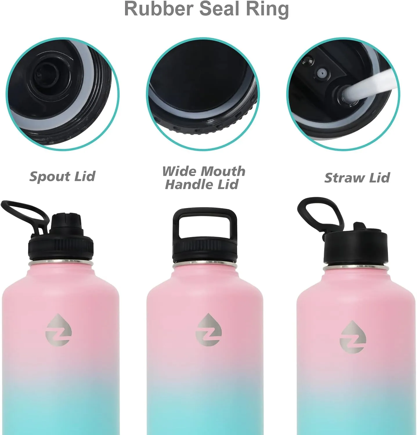 64 oz Insulated Water Bottle with Straws&3 Lids, Half Gallon Water Bottle Stainless Steel Double Walled, Big Water Jug with Paracord Handle, Large Metal Water Bottle for Gym