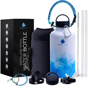 64 Oz Stainless Steel Water Bottle - Multi-Lid Design - Ideal Gift for Sports, Travel, Workouts - Double-Wall Insulated, Leakproof, BPA-Free - With Carry Bag & Paracord Handle (Arctic Azure)