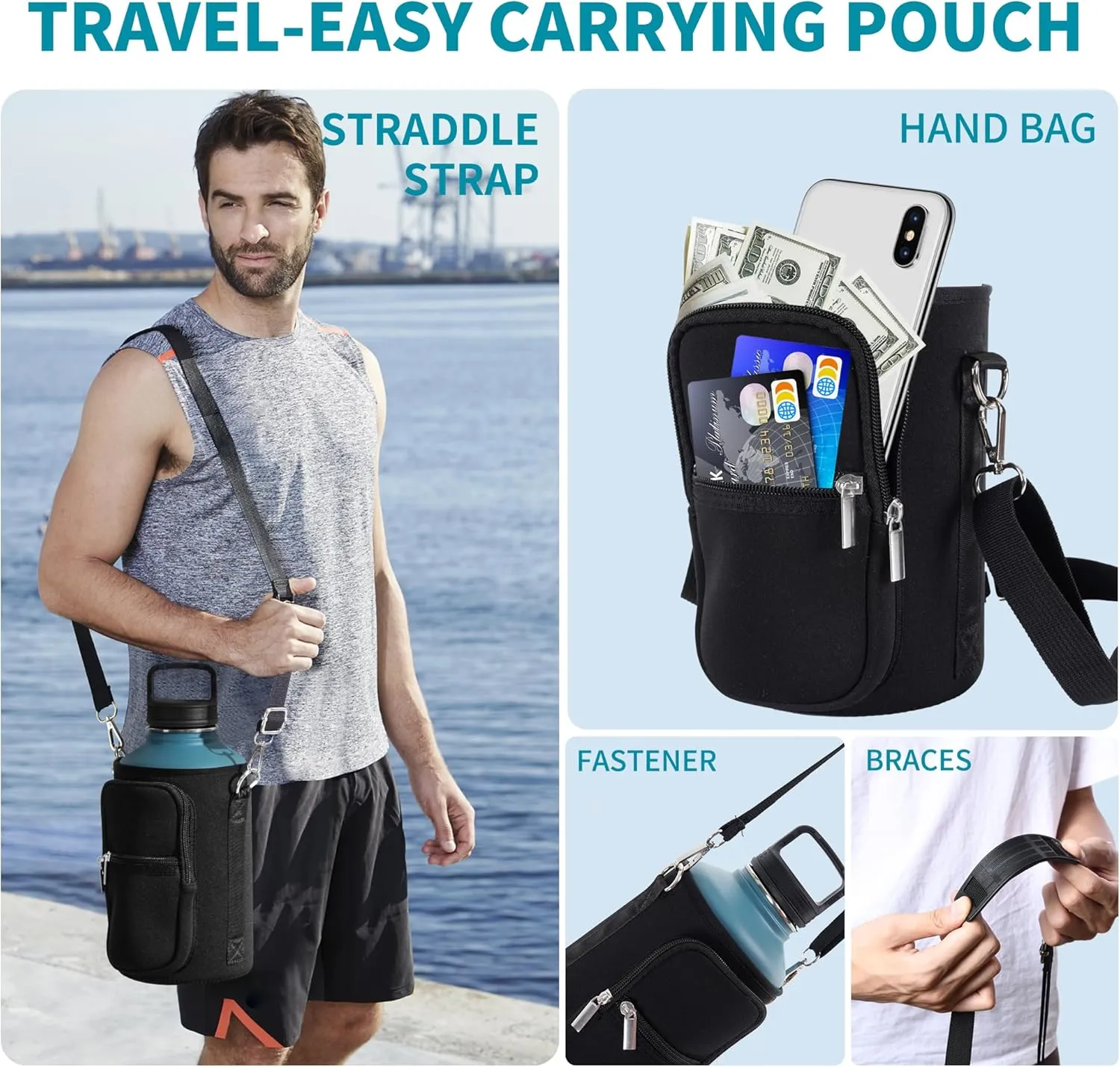 64 oz Water Bottle with Straw, Half Gallon Water Bottle Insulated with Sleeve, Metal Leak Proof Large Water Jugs for Drinking, Wide Mouth Water Flask for Gym Camping, Indigo Black Gradient