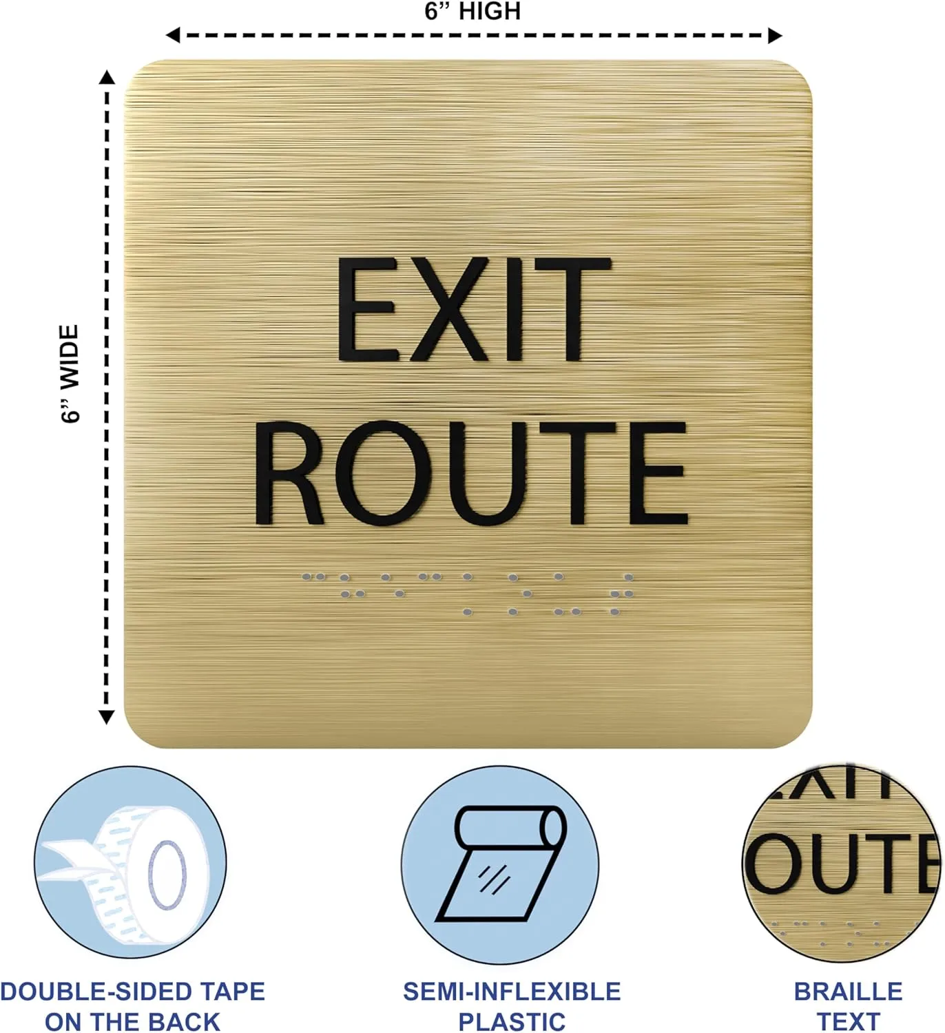 6" X6" Exit Route Sign - ADA Compliant Tactile Graphics Grade 2 Braille Text Acrylic Wall Signs - Building Fire Safety, Visibility, Emergency Response, Evacuation Door Sign