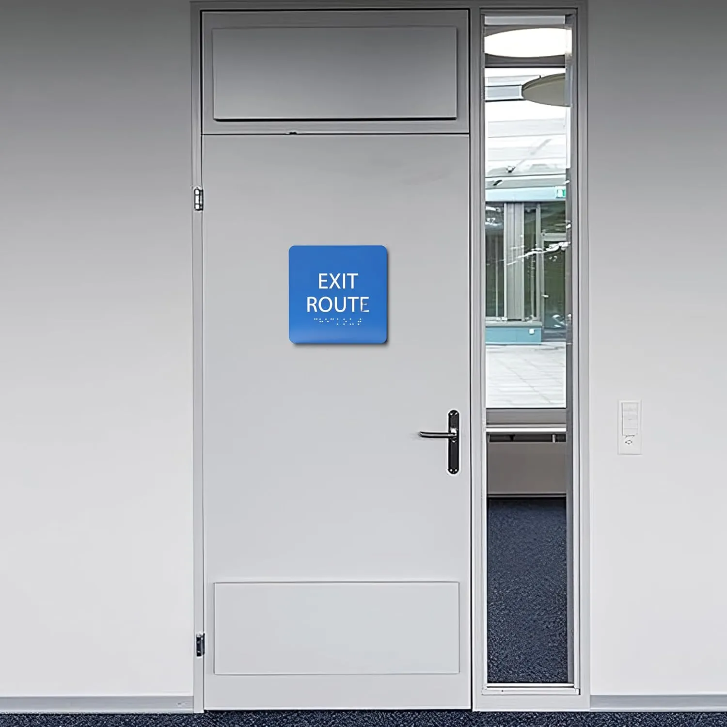 6" X6" Exit Route Sign - ADA Compliant Tactile Graphics Grade 2 Braille Text Acrylic Wall Signs - Building Fire Safety, Visibility, Emergency Response, Evacuation Door Sign