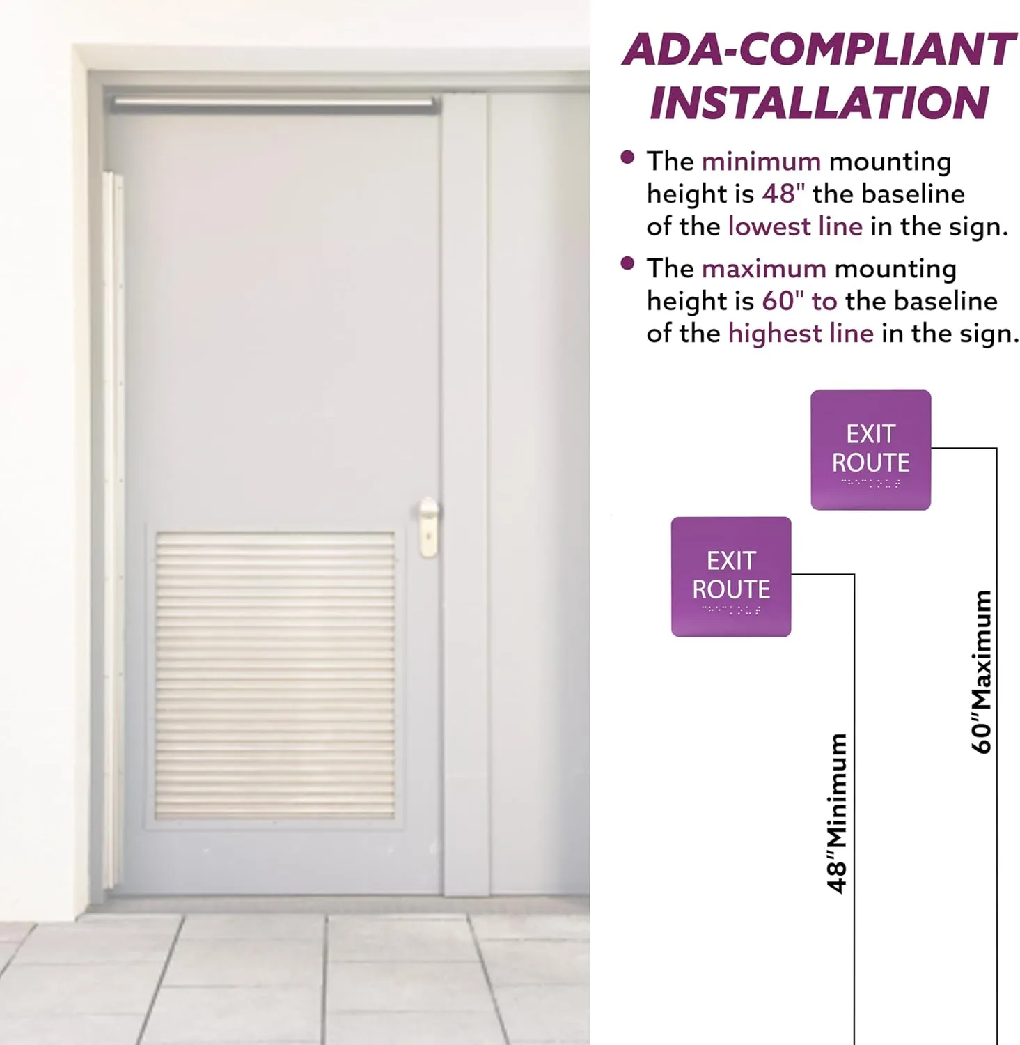6" X6" Exit Route Sign - ADA Compliant Tactile Graphics Grade 2 Braille Text Acrylic Wall Signs - Building Fire Safety, Visibility, Emergency Response, Evacuation Door Sign