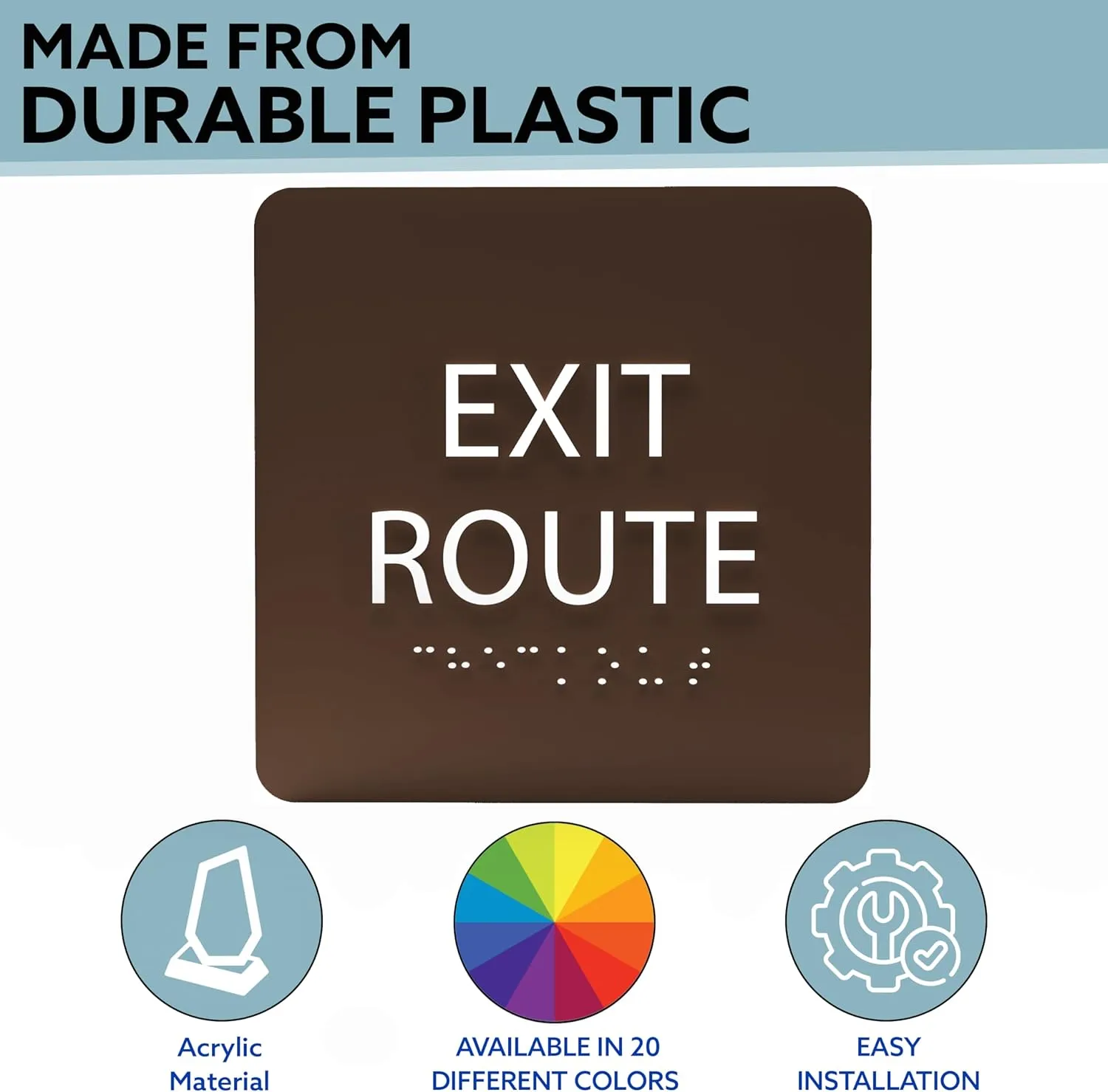 6" X6" Exit Route Sign - ADA Compliant Tactile Graphics Grade 2 Braille Text Acrylic Wall Signs - Building Fire Safety, Visibility, Emergency Response, Evacuation Door Sign
