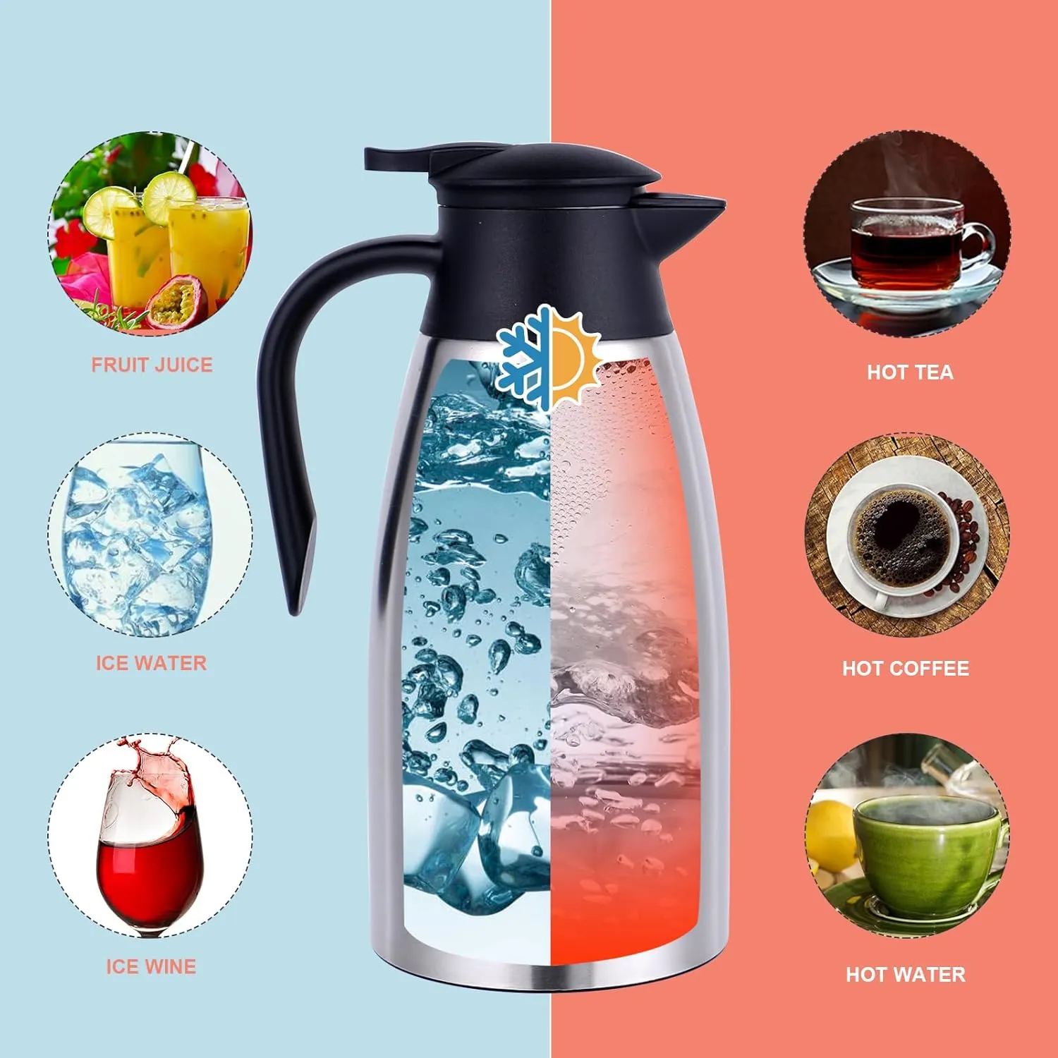 71 Oz Thermal Coffee Carafe Insulated Jug Stainless Steel Double Walled Vacuum Flask For Keeping Hot Coffee Water, Tea, Hot Beverage Keep 12 Hours Hot, 24 Hours Cold