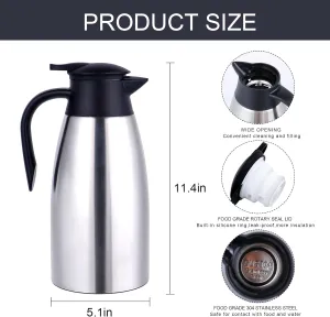 71 Oz Thermal Coffee Carafe Insulated Jug Stainless Steel Double Walled Vacuum Flask For Keeping Hot Coffee Water, Tea, Hot Beverage Keep 12 Hours Hot, 24 Hours Cold