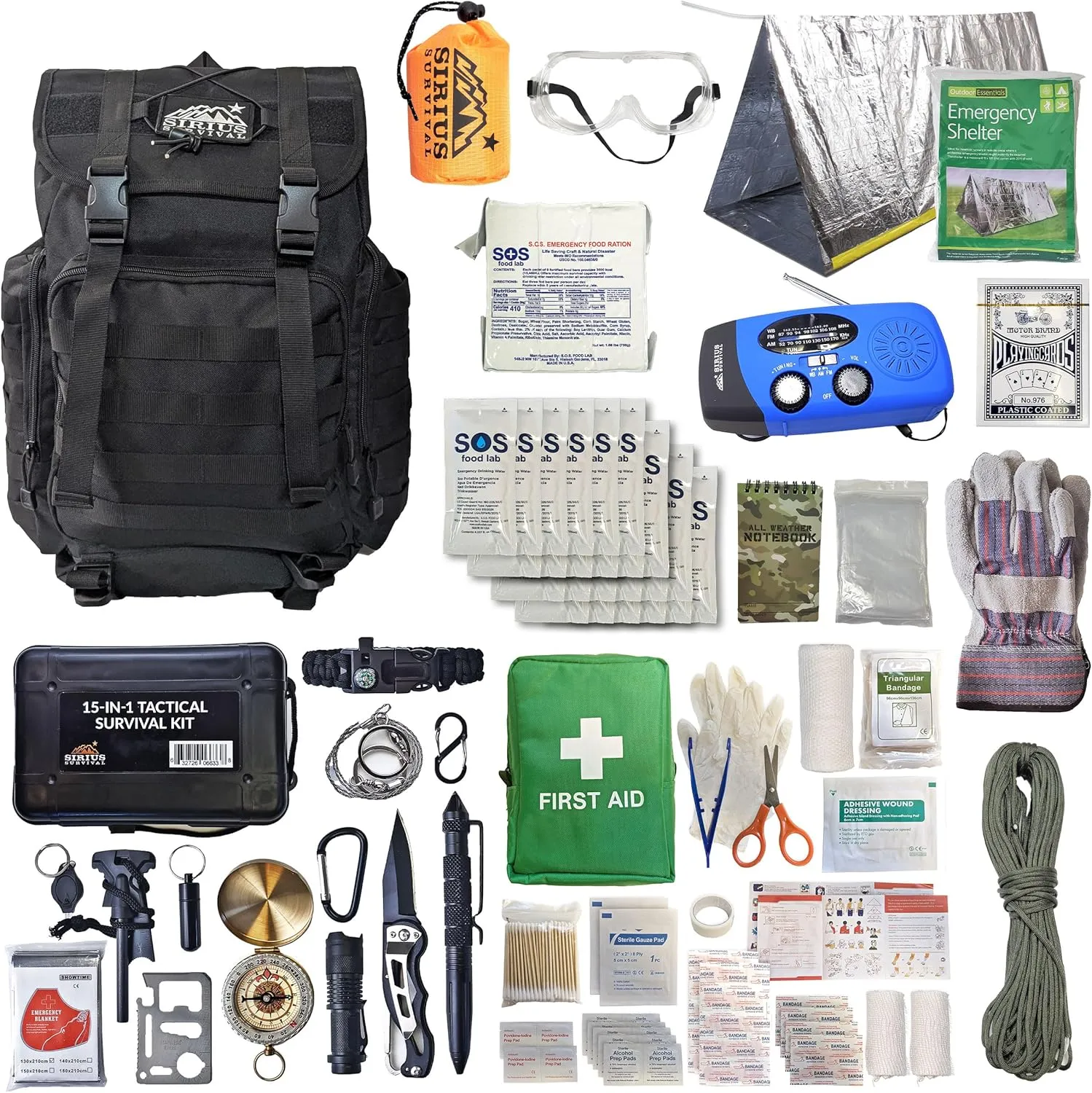 72-Hour Starter Emergency Kit – Complete One-Person Bug Out Bag with 40L Survival Backpack, Food, Water, Tent, 141-Piece First Aid, Emergency Radio & Multi-Tool