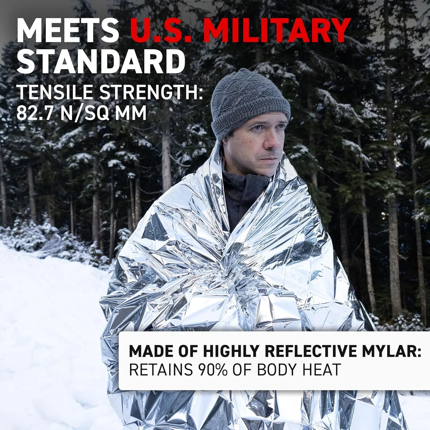 72 HRS Extra Large MIL-SPEC Emergency Mylar Thermal Blanket (Pack of 60) Heat Space Survival Blankets for Car, First Aid Kit, Hiking, and Shelter