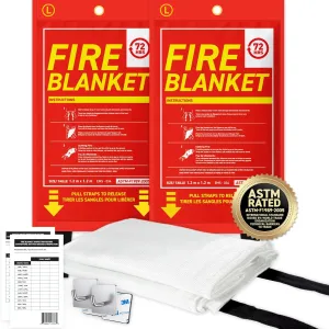 72 HRS Fiberglass Fire Blanket - Home Kitchen Fire Safety Tool, Emergency Blanket (2PC, 47"x47")