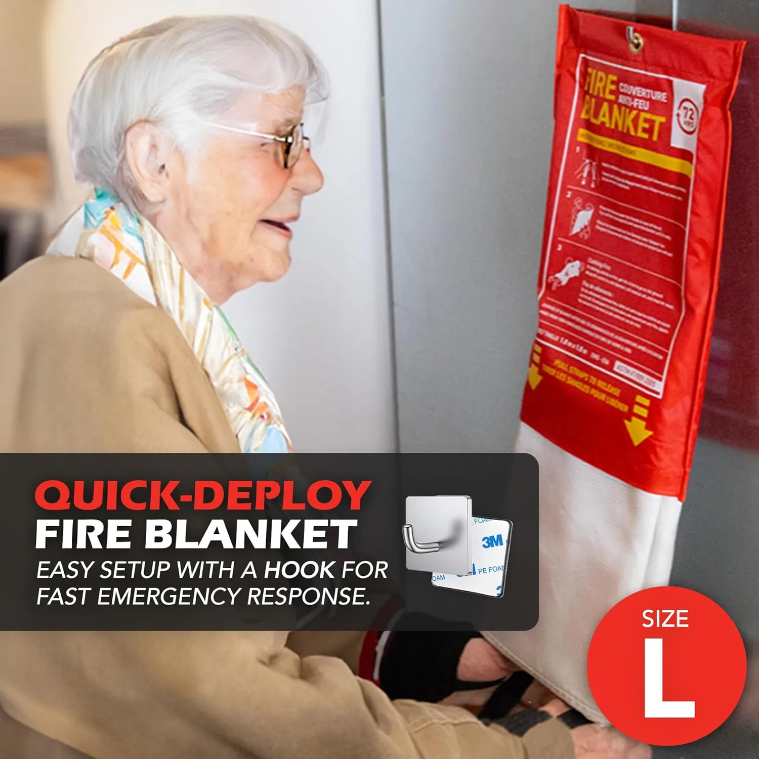 72 HRS Fiberglass Fire Blanket - Home Kitchen Fire Safety Tool, Emergency Blanket (2PC, 47"x47")