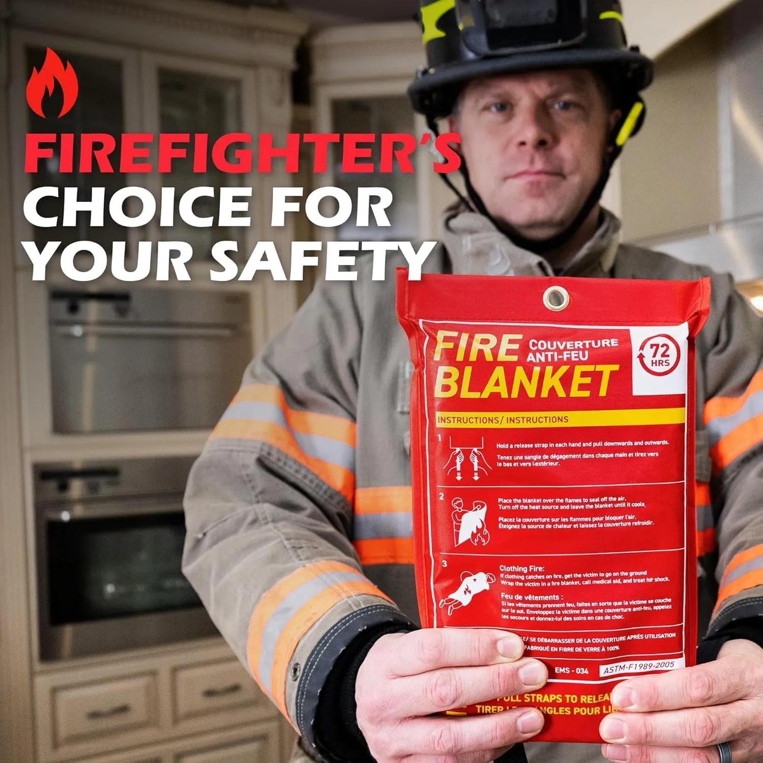 72HRS Fiberglass Large Fire Blanket - Fire Blankets Emergency for Home, Kitchen Fire Blanket Survival Stay Safe Extinguisher Replacement Hero Emergency Welding Fire Pit (47x47 | 1.2x1.2 m, 4 Pack)
