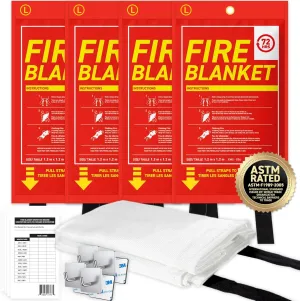 72HRS Fiberglass Large Fire Blanket - Fire Blankets Emergency for Home, Kitchen Fire Blanket Survival Stay Safe Extinguisher Replacement Hero Emergency Welding Fire Pit (47x47 | 1.2x1.2 m, 4 Pack)