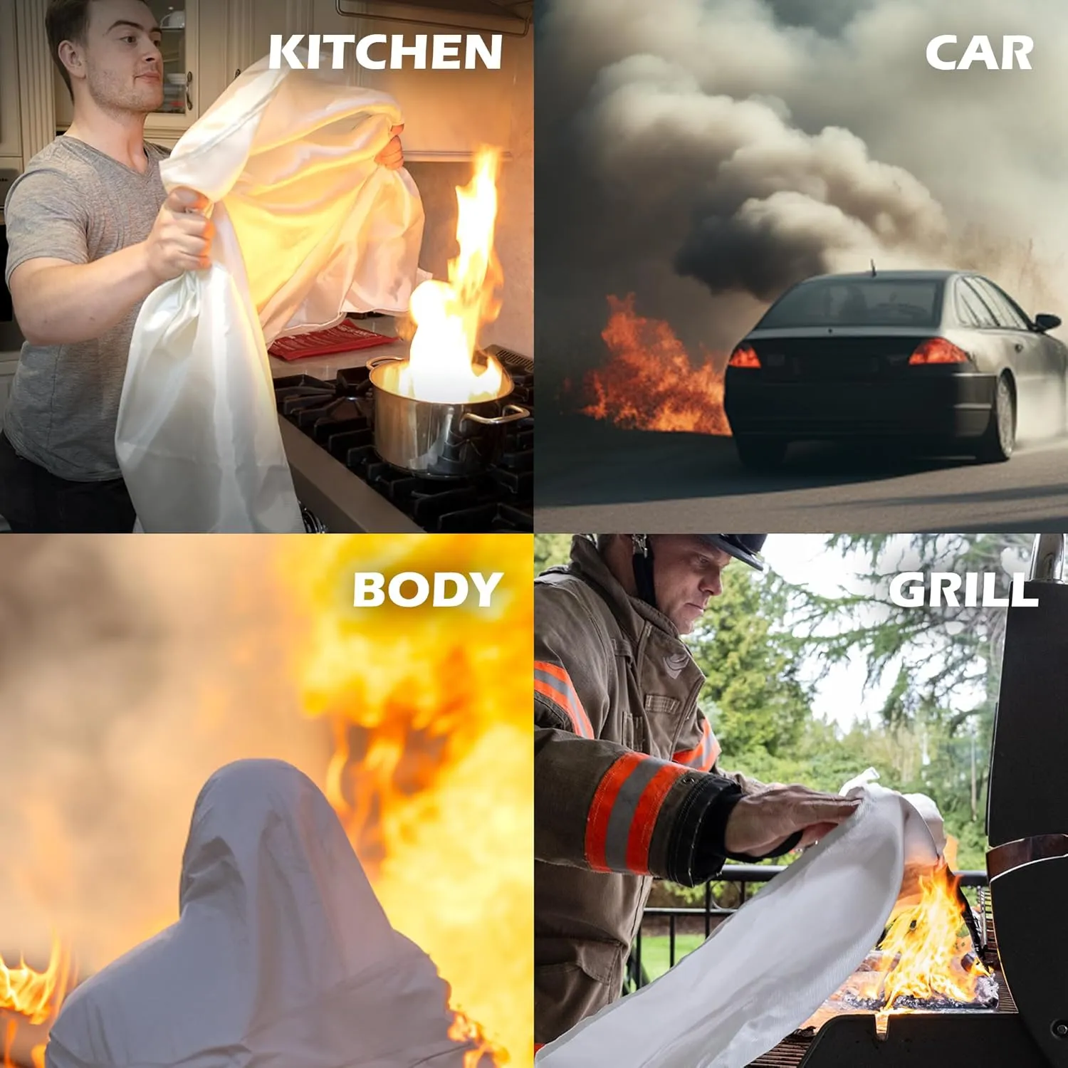 72HRS Fiberglass Large Fire Blanket - Fire Blankets Emergency for Home, Kitchen Fire Blanket Survival Stay Safe Extinguisher Replacement Hero Emergency Welding Fire Pit (47x47 | 1.2x1.2 m, 4 Pack)