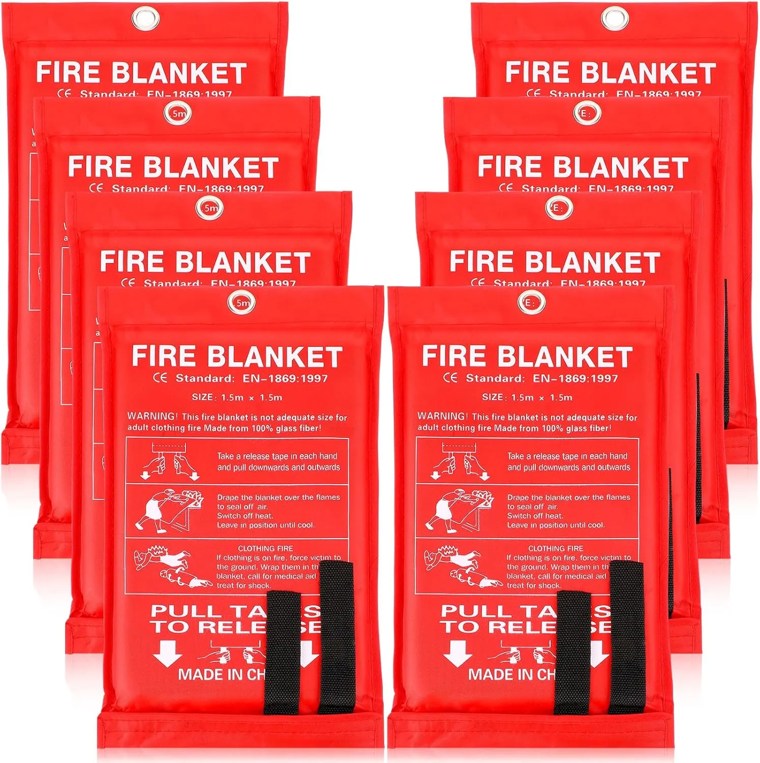 8 Pack Fire Blanket Fiberglass Fire Emergency Blanket 59 x 59 Inch Flame Retardant Fire Suppression Blanket Fireproof Emergency Survival Fire Blanket for Home Kitchen Car Office Warehouse