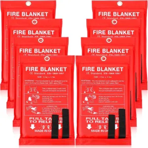 8 Pack Fire Blanket Fiberglass Fire Emergency Blanket 59 x 59 Inch Flame Retardant Fire Suppression Blanket Fireproof Emergency Survival Fire Blanket for Home Kitchen Car Office Warehouse