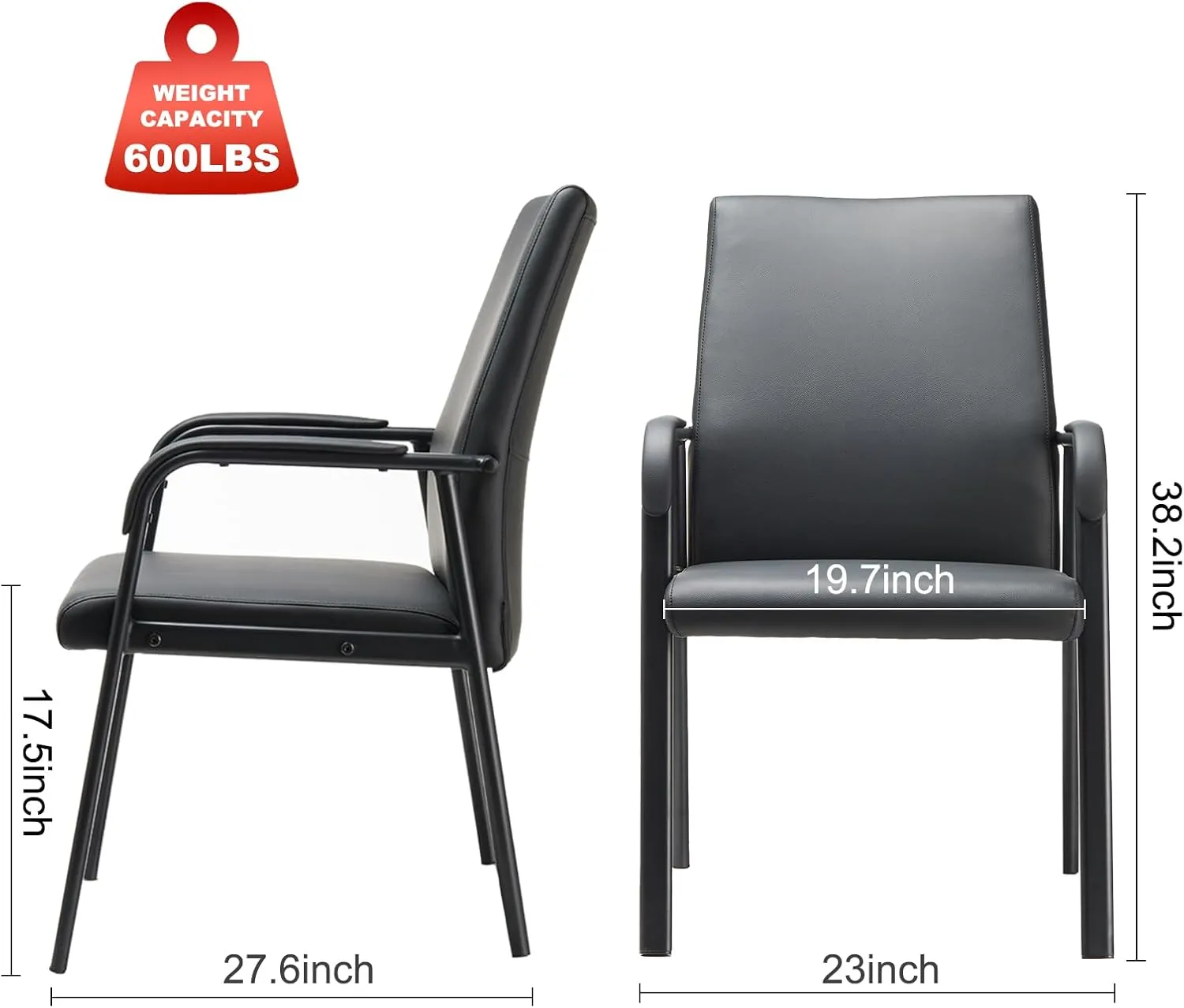 8 Pack Office Guest Reception Chair 600 lbs Capacity Leather Conference Room Chairs with Padded Armrests No Wheels Desk Chair Black