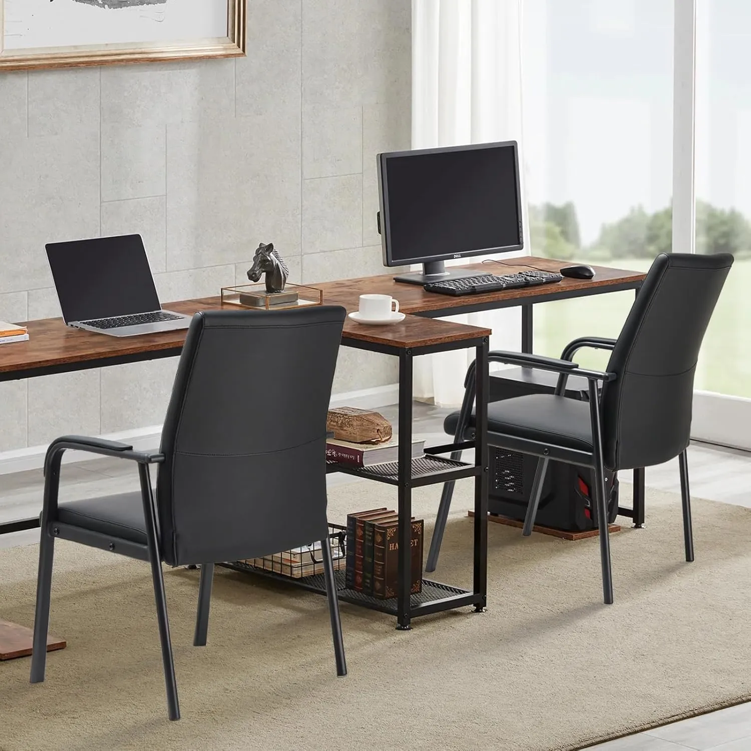 8 Pack Office Guest Reception Chair 600 lbs Capacity Leather Conference Room Chairs with Padded Armrests No Wheels Desk Chair Black