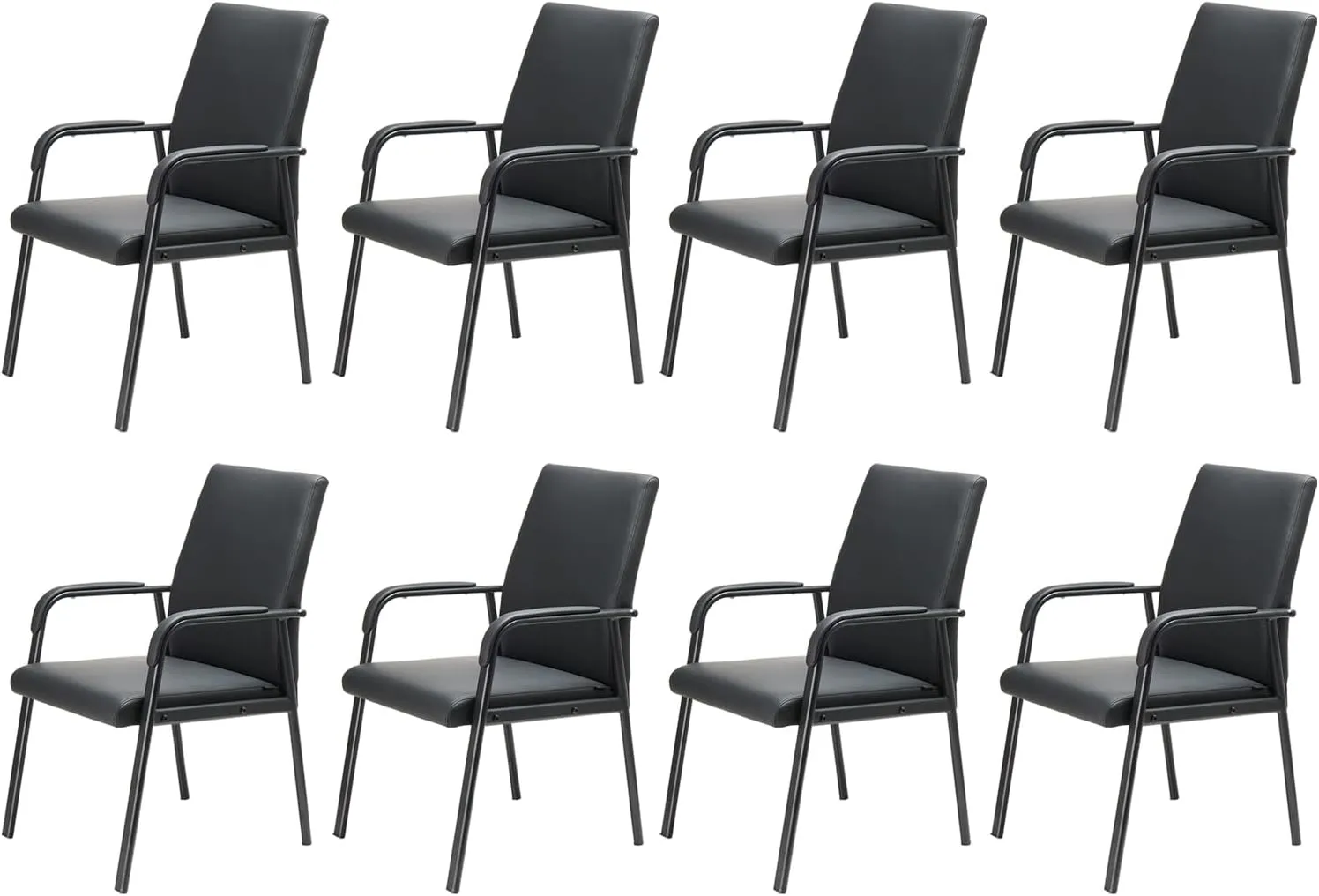 8 Pack Office Guest Reception Chair 600 lbs Capacity Leather Conference Room Chairs with Padded Armrests No Wheels Desk Chair Black
