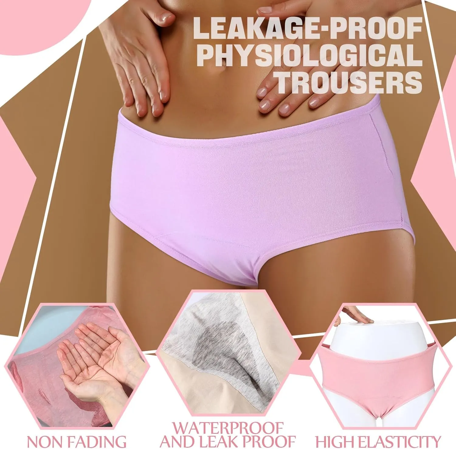 8 Pcs Leakproof Underwear for Women Leak Proof High Waisted Underwear over 60 for Incontinence Panties for Women(L) Multicolor