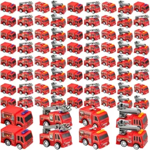 80 Pcs 4 Styles Mini Pullback Fire Truck Toy Small Fire Trucks Toy Bulk Fire and Emergency Rescue Vehicles Set for Kids Birthday Party Favors