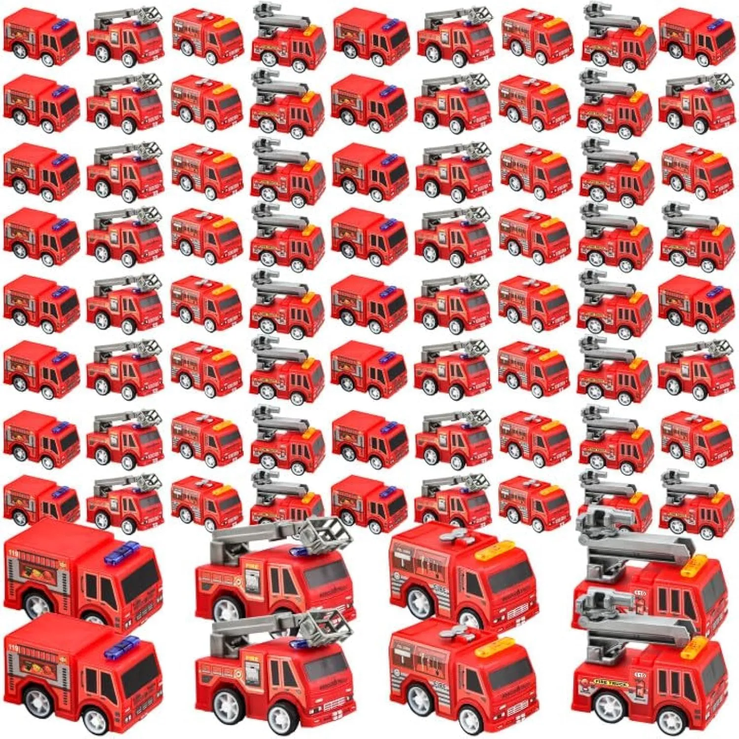 80 Pcs 4 Styles Mini Pullback Fire Truck Toy Small Fire Trucks Toy Bulk Fire and Emergency Rescue Vehicles Set for Kids Birthday Party Favors