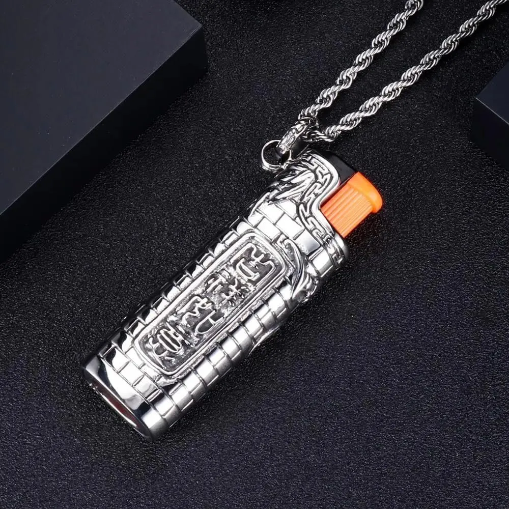 925 Sterling Silver Firestarter Necklace For Men Women, Lighter Pendant Hollow Charm Necklace Cubic Retro Pendant Necklaces Men Jewelry, Silver Twisted Chain Starting Spark Keychain Bracelet
