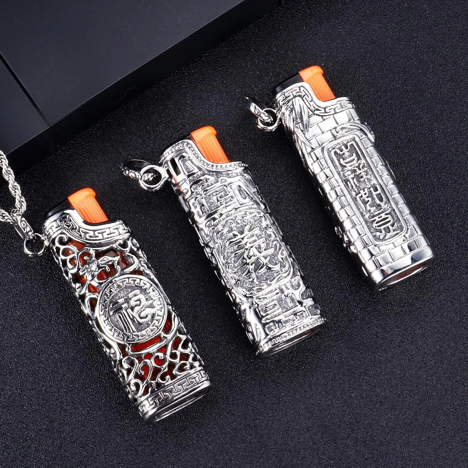 925 Sterling Silver Firestarter Necklace For Men Women, Lighter Pendant Hollow Charm Necklace Cubic Retro Pendant Necklaces Men Jewelry, Silver Twisted Chain Starting Spark Keychain Bracelet
