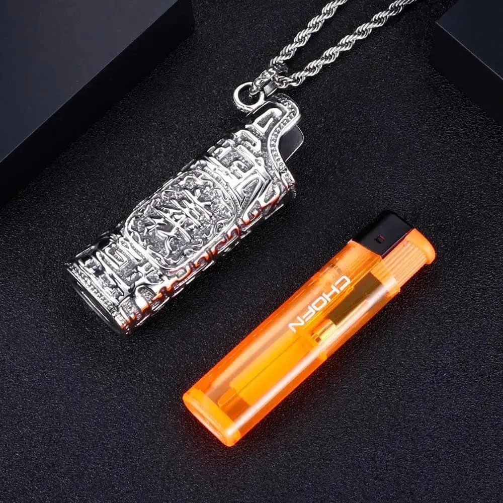 925 Sterling Silver Firestarter Necklace For Men Women, Lighter Pendant Hollow Charm Necklace Cubic Retro Pendant Necklaces Men Jewelry, Silver Twisted Chain Starting Spark Keychain Bracelet