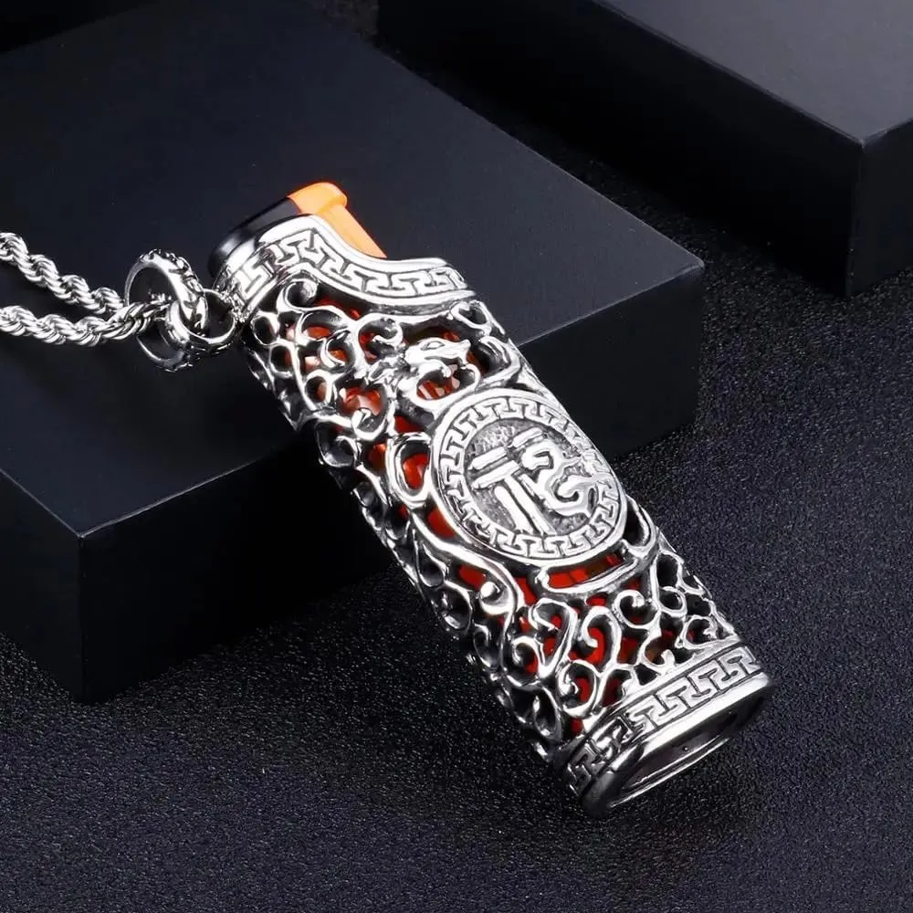 925 Sterling Silver Firestarter Necklace For Men Women, Lighter Pendant Hollow Charm Necklace Cubic Retro Pendant Necklaces Men Jewelry, Silver Twisted Chain Starting Spark Keychain Bracelet