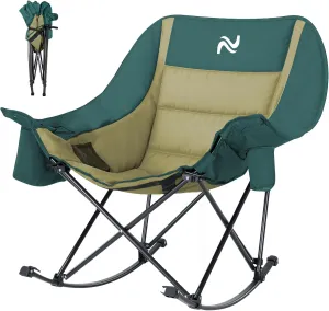 ABORON Oversized Rocking Camping Chair for Adults, Fully Padded Folding Outdoor Lawn Chair with Cooler Bag & Side Pocket, Portable Recliner Chair for Camp, Patio, Backyard, Supports 400 lbs