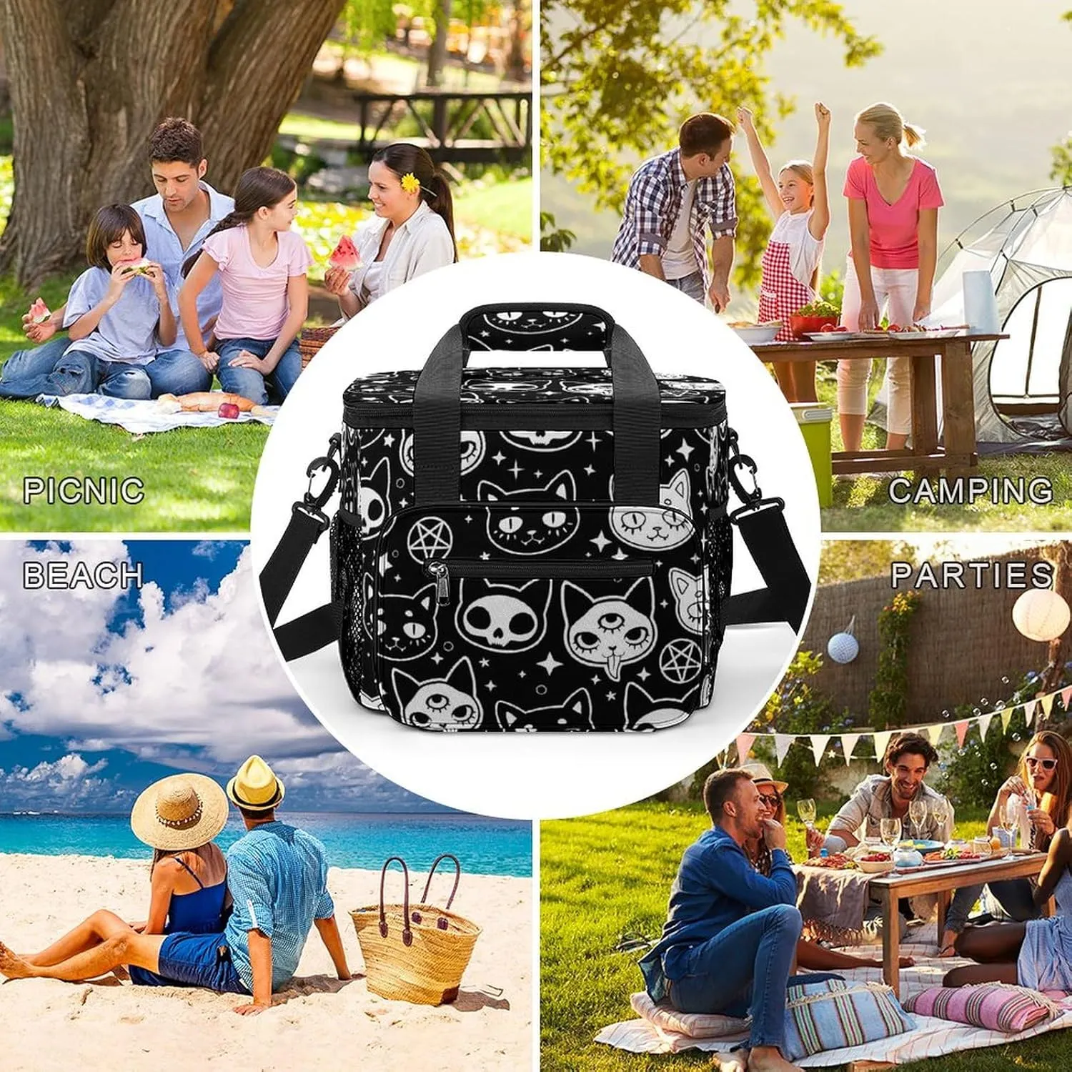 Abstract Shining Butterfly Portable 22.5L Soft Cooler Bag for Car Camping Sparkling Glitter Cute Leakproof Ice Chest with Adjustable Strap Insulated Lunch Box for Work Hiking Picnic