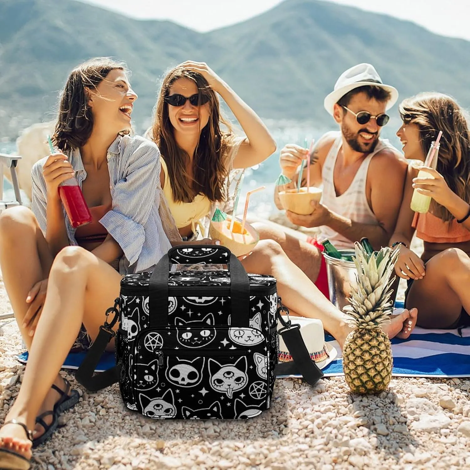 Abstract Shining Butterfly Portable 22.5L Soft Cooler Bag for Car Camping Sparkling Glitter Cute Leakproof Ice Chest with Adjustable Strap Insulated Lunch Box for Work Hiking Picnic