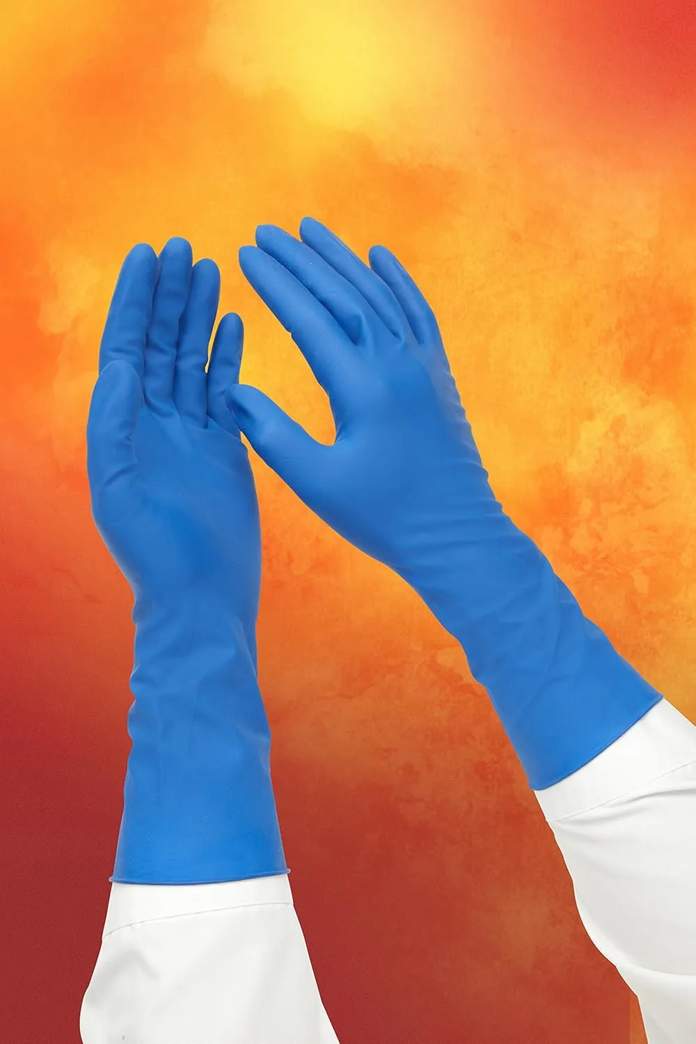 Adenna HERO Disposable Latex Gloves - 14 Mil, NFPA-Approved Heavy Duty Glove with 12" Extended Cuff & Micro-Textured Grip, Exam Grade, Powder Free, Pack of 50, Large, Blue
