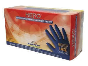 Adenna HERO Disposable Latex Gloves - 14 Mil, NFPA-Approved Heavy Duty Glove with 12" Extended Cuff & Micro-Textured Grip, Exam Grade, Powder Free, Pack of 50, Large, Blue