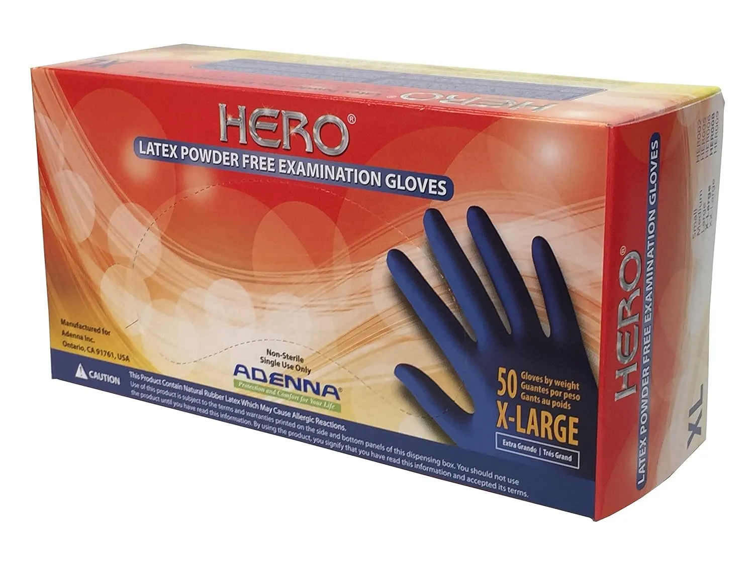 Adenna HERO Disposable Latex Gloves - 14 Mil, NFPA-Approved Heavy Duty Glove with 12" Extended Cuff & Micro-Textured Grip, Exam Grade, Powder Free, Pack of 50, X-Large, Blue