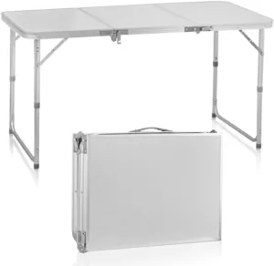 Adjustable Height Camping Folding Table - 4ft Aluminum Portable Picnic Table with Adjustable Height 3 Fold Lightweight Outdoor Table for Indoor Camping Trips Beach Outings Travel and Party