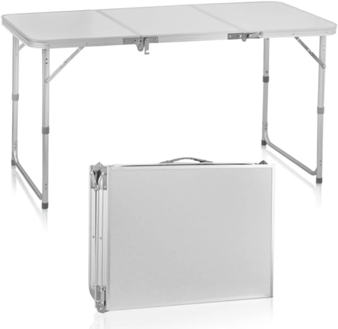 Adjustable Height Camping Folding Table - 4ft Aluminum Portable Picnic Table with Adjustable Height 3 Fold Lightweight Outdoor Table for Indoor Camping Trips Beach Outings Travel and Party