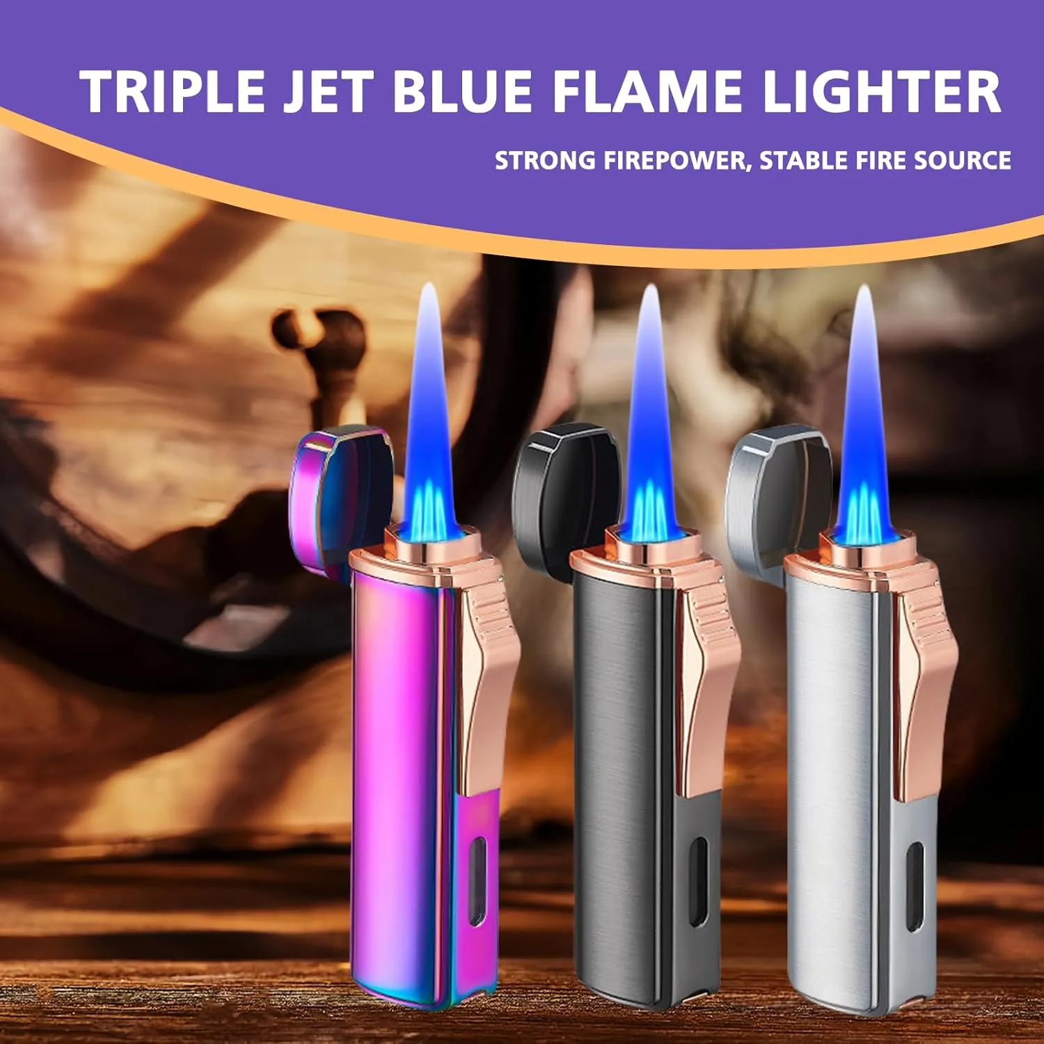 Adjustable Triple Jet Flame Torch Lighter，Windproof Cool Lighter，Unique Refillable Lighter for Women Men(Without Butane Gas) (10)