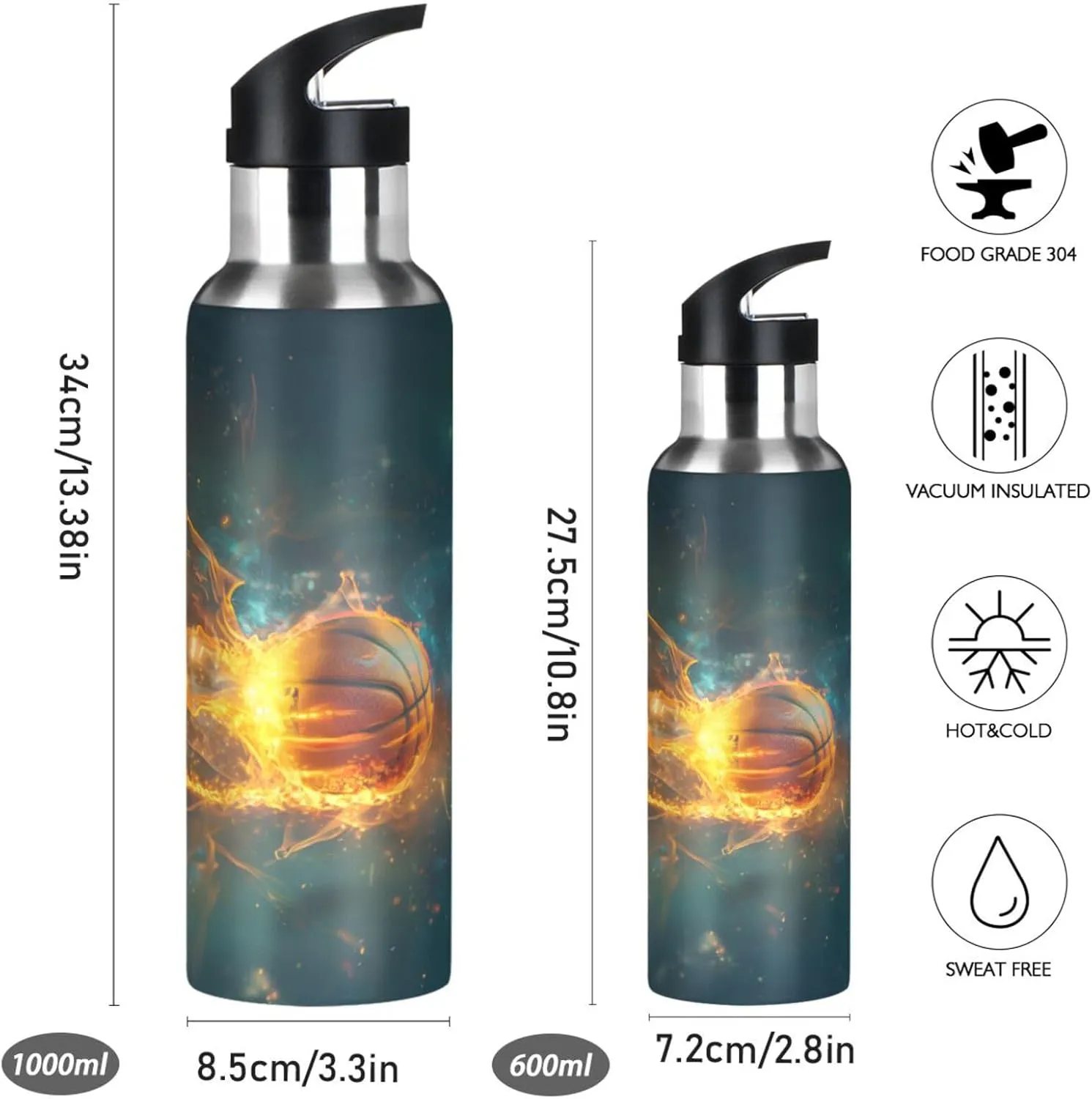 ALAZA A Basketball Flight Water Bottle with Straw Lid Vacuum Insulated Stainless Steel Thermo Flask Water Bottle 32oz