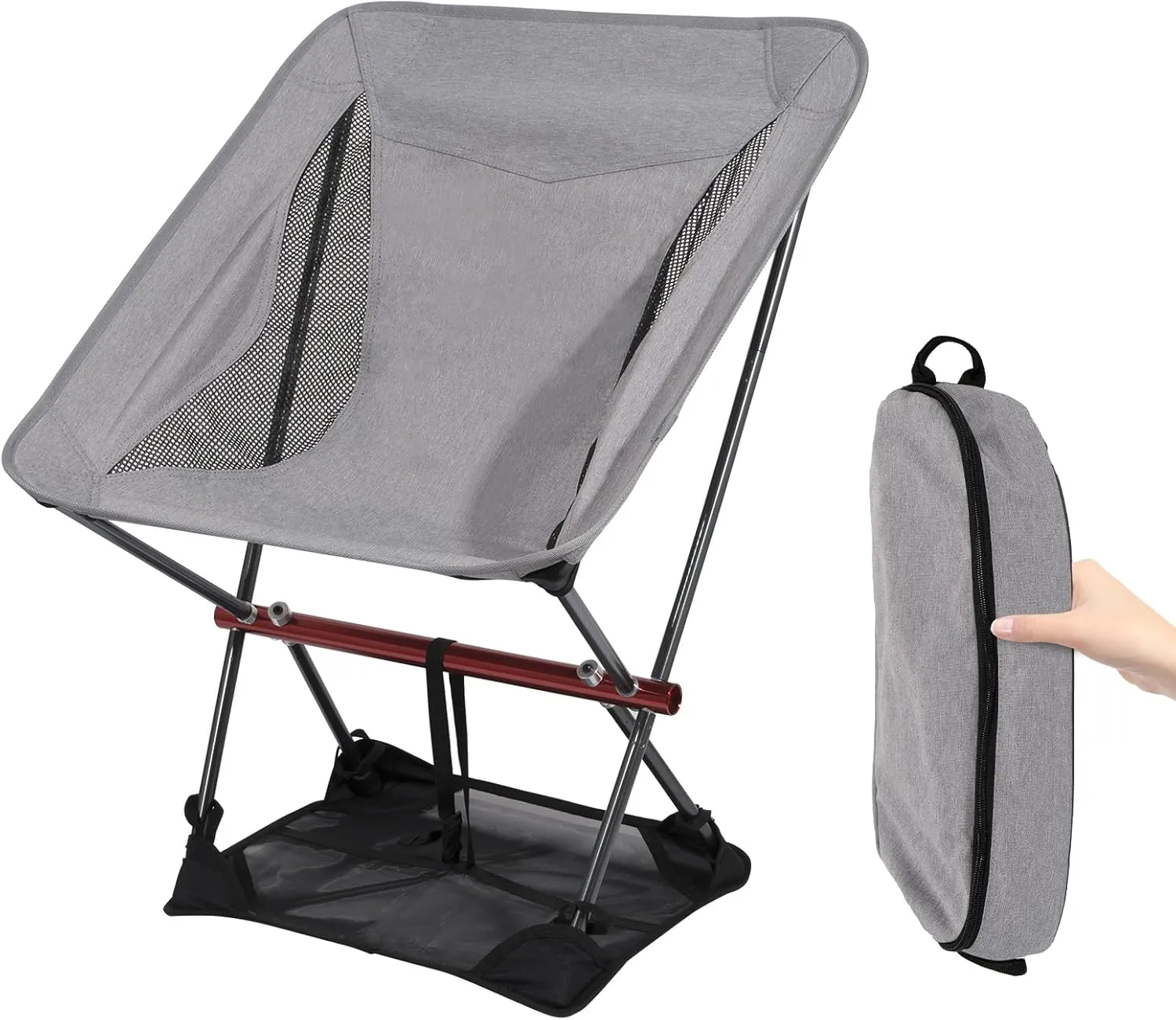 All Aluminum Folding Camping Chair, Folding Backpacking Chair with Protective Ground Sheet Accessory, Portable Camping Chairs for Backpack, Hiking, Fishing, Traveling (Grey)