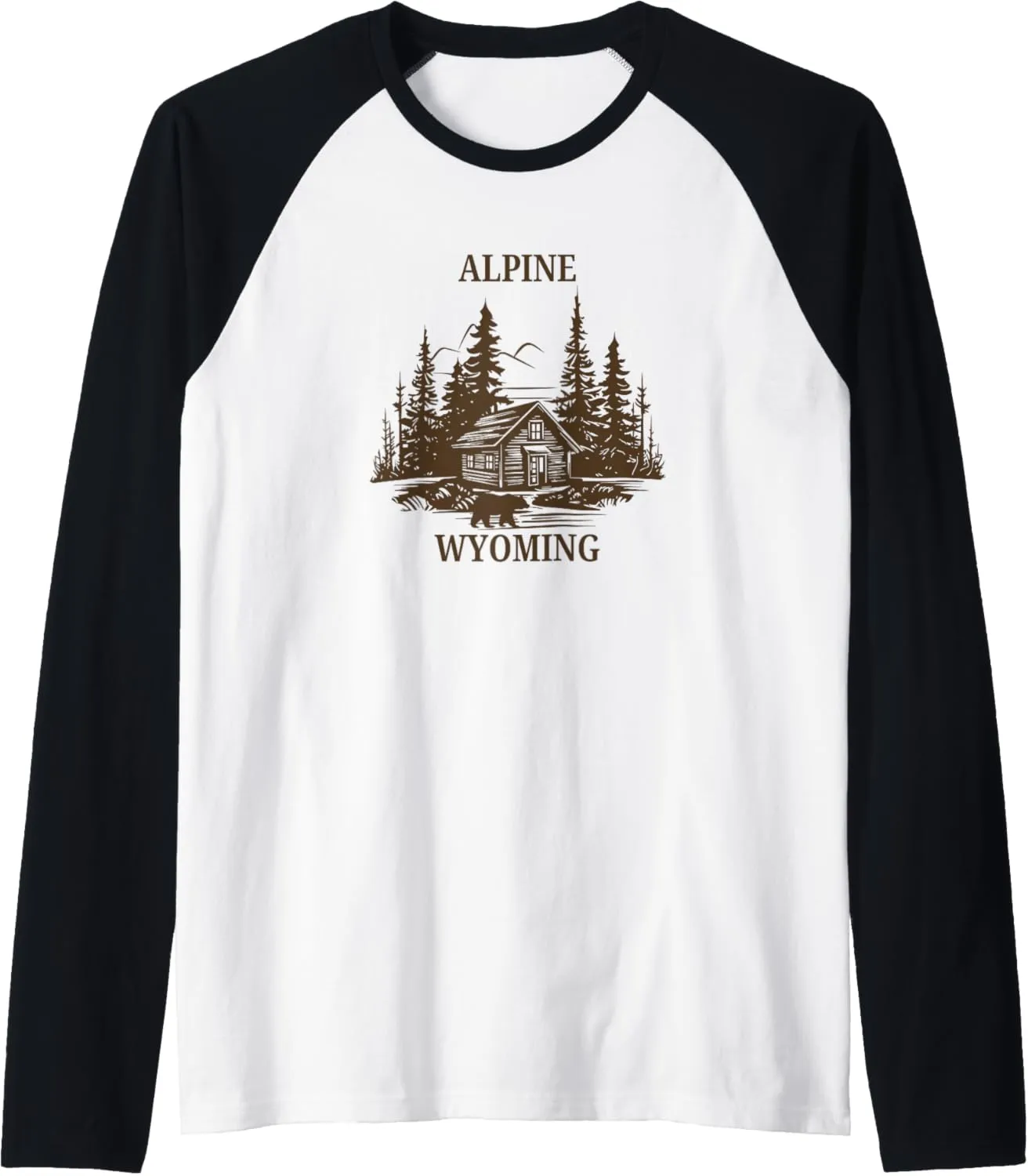 Alpine Wyoming Cabin Bear Raglan Baseball Tee