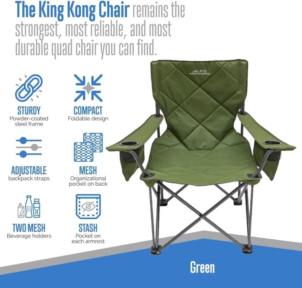 ALPS Mountaineering King Kong Camping Chairs for Adults with Mesh Cup Holders and Pockets, Built Durable and Reliable with Compact Foldable Steel Frame