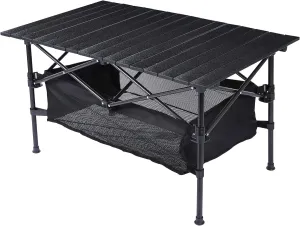 Aluminum Camping Table Roll Top with Mesh Storage, Folding Lightweight Roll Up Table for Outdoor Camping Grill, Black, 37x21.5 Inch (Height 20.5 Inch)