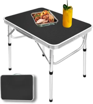 Aluminum Folding Small Table, Adjustable Height Lightweight Portable Camping Table for Picnic Beach Outdoor Indoor (Small) (BlackB)