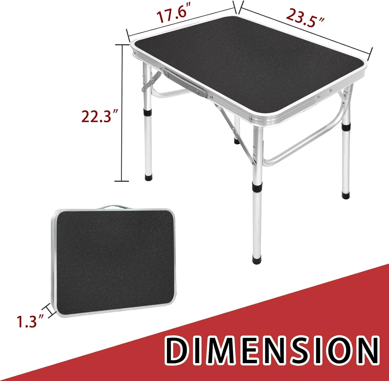 Aluminum Folding Small Table, Adjustable Height Lightweight Portable Camping Table for Picnic Beach Outdoor Indoor (Small) (BlackB)