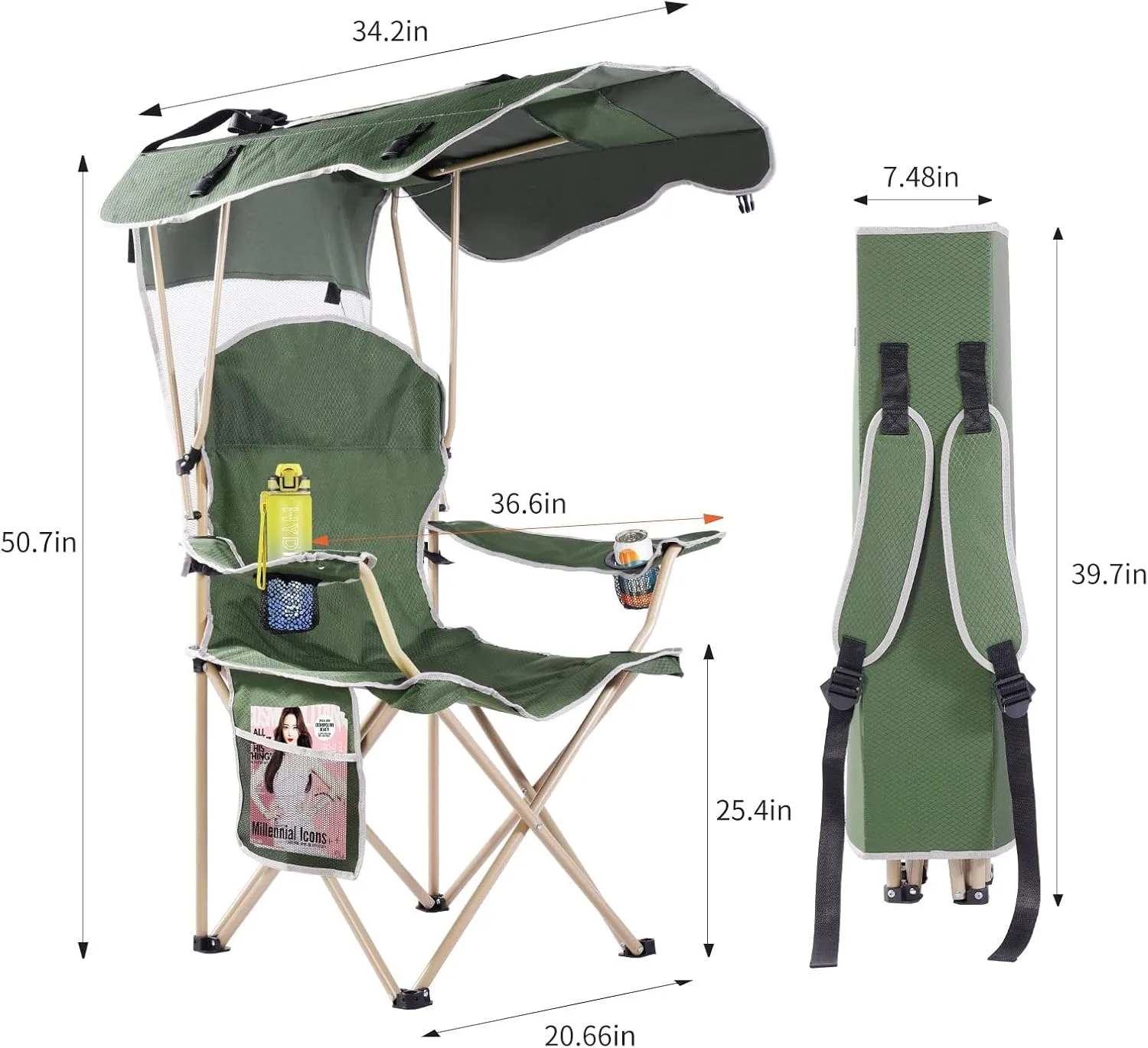 Amazing for less Folding Chair – Portable Outdoor Camping & Beach Chair (Black (Shade), (1-Pack))
