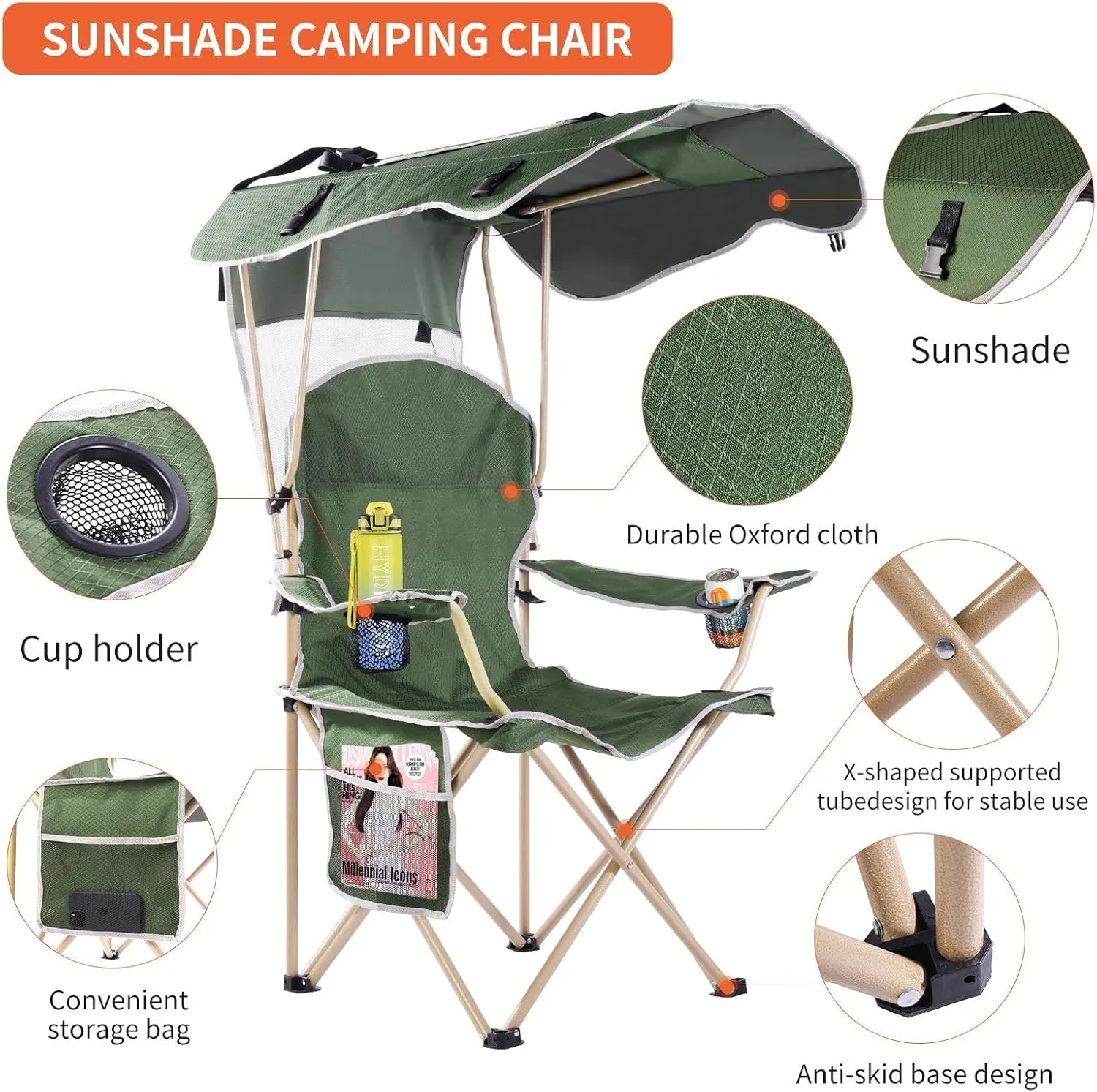 Amazing for less Folding Chair – Portable Outdoor Camping & Beach Chair (Black (Shade), (1-Pack))