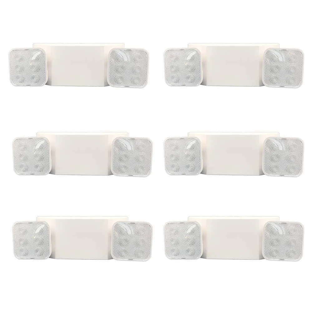 Amazon Basics LED Emergency Light, UL Certified, 6-Pack, Adjustable Two Heads, Wall Mount White with Battery Backup, Nickel,White (Previously AmazonCommercial brand)